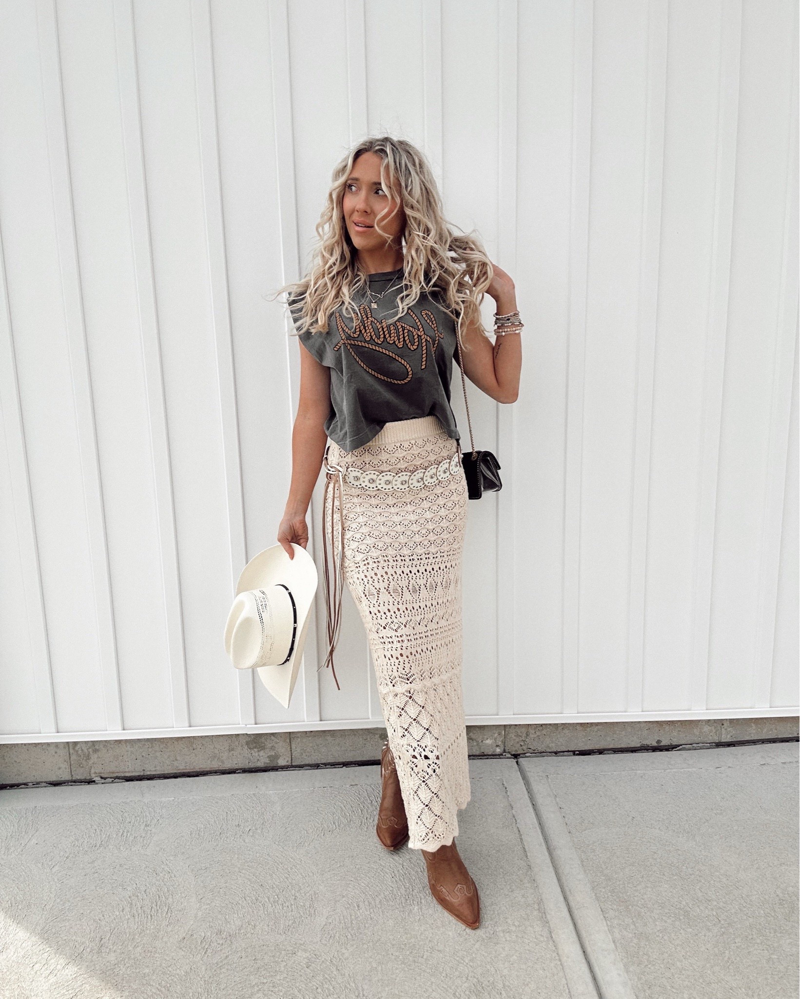 Boho styled fit. I’m obsessed with this crochet skirt + graphic tee combo—so easy, so me. Add a cowgirl hat and boots and you're ready to go! Code “KERSTYNSAVE30” for 30% off skirt + top!

Boho-chic, Western flair, crochet texture, earthy tones, effortless, flirty, summer-ready, modern cowgirl, feminine edge

#BohoWestern #CrochetSkirt #LTKStyle #ModernCowgirl #WesternBoho #LTKSpringLooks #GraphicTeeStyle #LTKootd #FlirtyFits #NeutralStyle #LTKSeasonal #StyledWithLTK

#LTKFindsUnder100 #LTKShoeCrush #LTKFindsUnder50