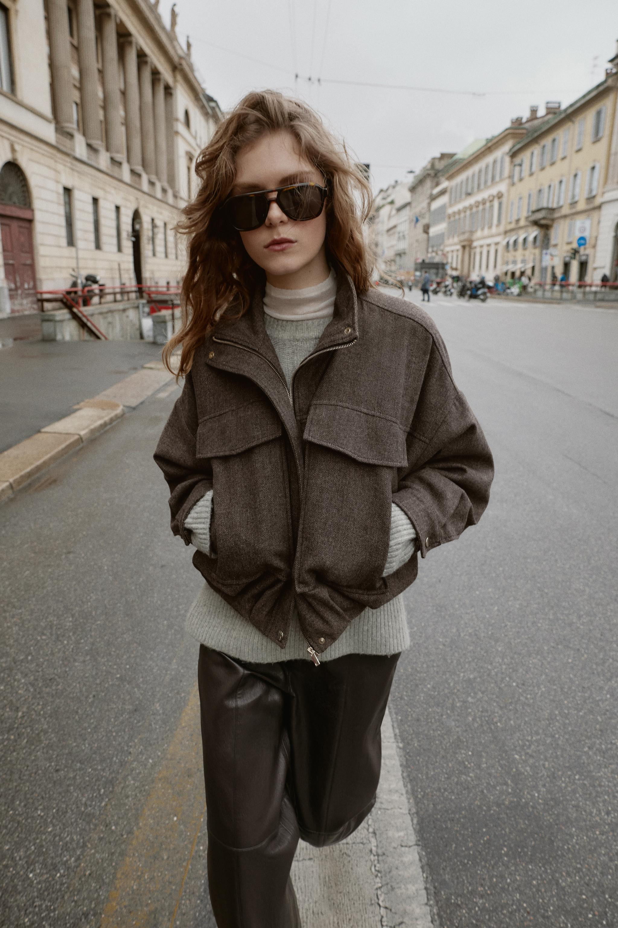 HERRINGBONE BALLOON BOMBER JACKET | Zara UK