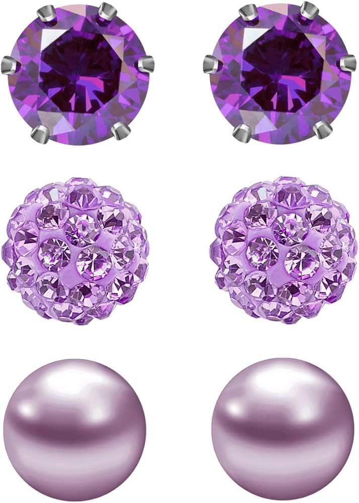 JEWELRIESHOP Birthstone Studs Earring Set Cubic Zirconia Rhinestones Crystal Ball Faux Pearl Stai... | Amazon (US)