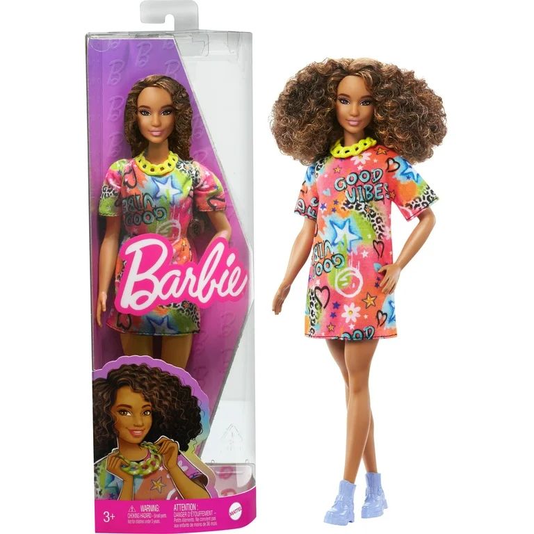 Barbie Fashionistas Doll, Athletic Body Shape and Curly Brown Hair with Graffiti Dress | Walmart (US)