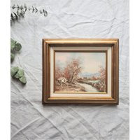 Vintage Original Landscape Painting, Lakeside Framed Artwork, Stretched Canvas Art, Artist Signed | Etsy (US)