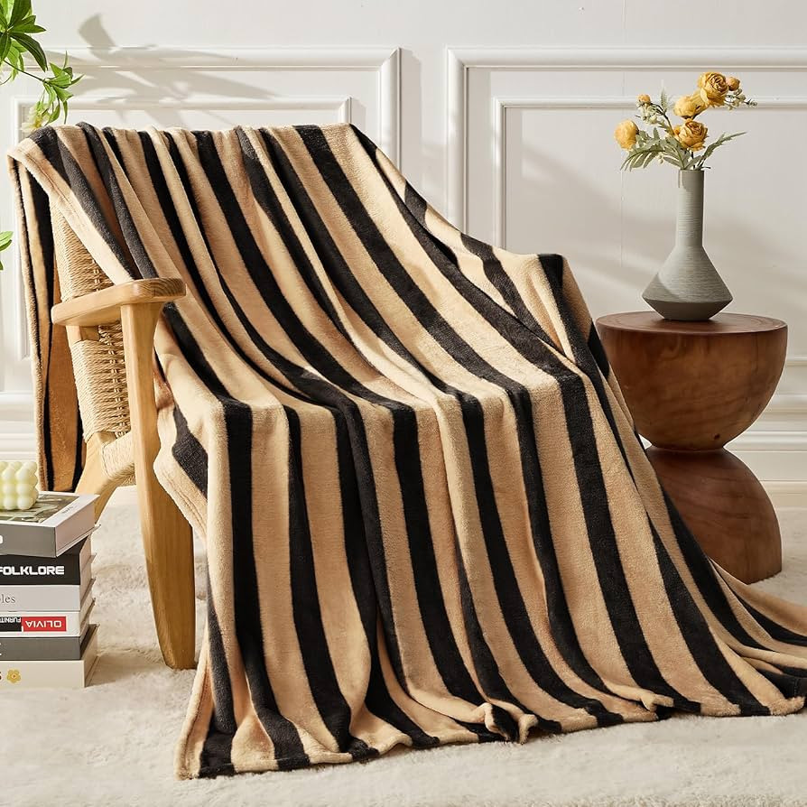 FY FIBER HOUSE Striped Flannel Throw Blanket - Soft Cozy Striped Blanket for Couch, Sofa, or Bed ... | Amazon (US)