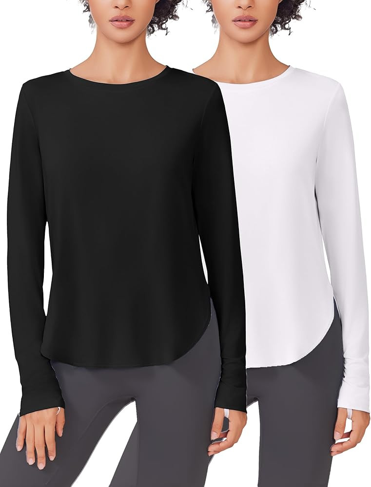 PINSPARK 2 Pack Long Sleeve Workout Tops for Women UV Protection Soft Workout Tops Lightweight At... | Amazon (US)