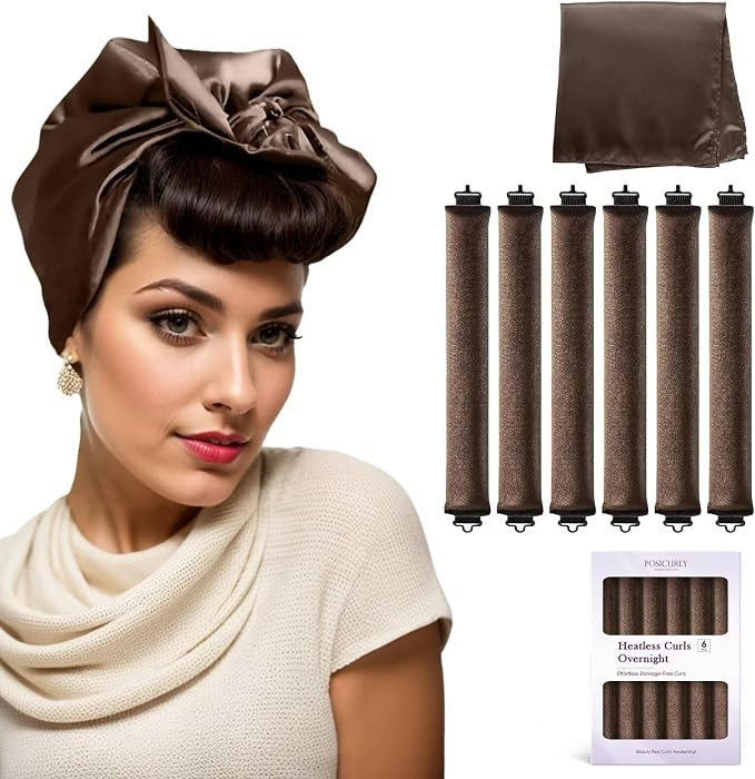 Overnight Hair Curlers Heatless Curls - 6 Pcs No Heat Blowout Curling Rods to Sleep In with Satin... | Amazon (US)
