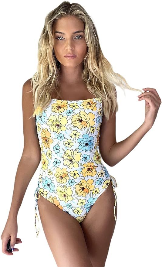 MakeMeChic Women's Floral Backless One Piece Swimsuit Tie Side Bathing Suit | Amazon (US)