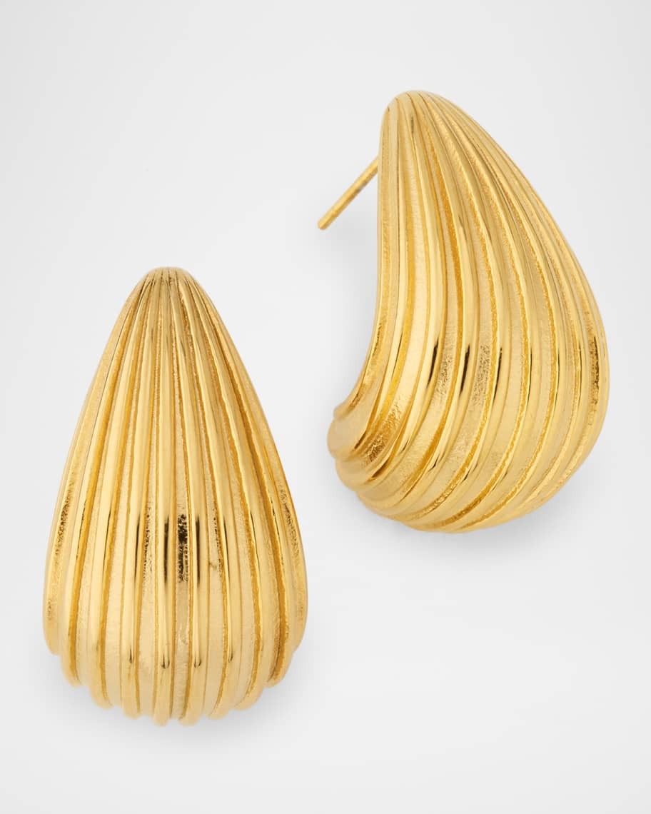 Kenneth Jay Lane Polished Gold-Tone Ribbed Tapered Hoop Earrings | Neiman Marcus