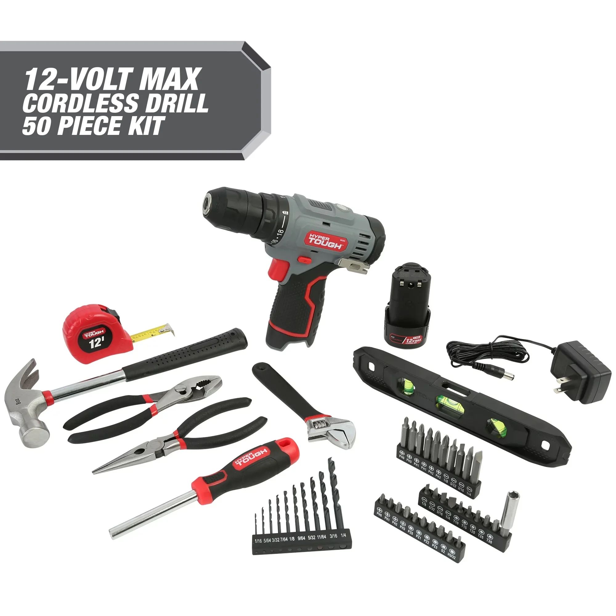 Hyper Tough 12V Max* 50-Piece Project Kit with Lit-Ion Cordless 3/8-in Drill Driver and 1.5Ah Bat... | Walmart (US)