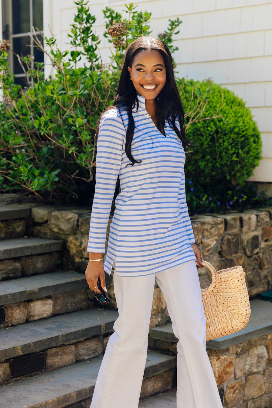 Blue & White Stripe Long Sleeve Tunic Top | Sail to Sable
