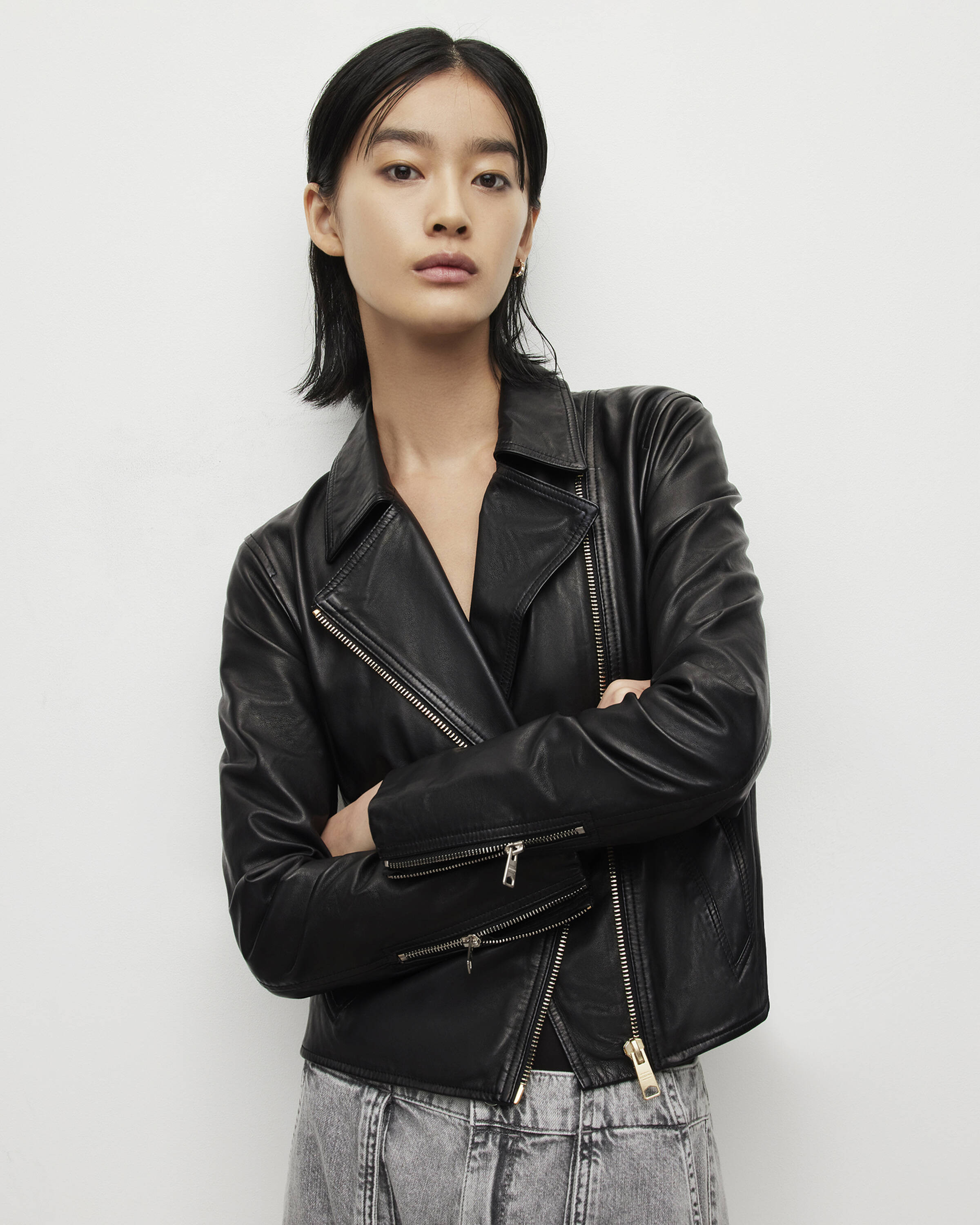 Vela Leather Biker Jacket Black | ALLSAINTS | AllSaints UK