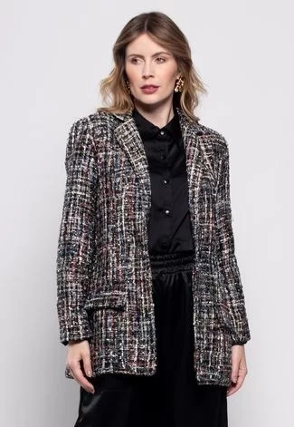 Blazer Bisô Tweed Colorido Preto | Dafiti (BR)