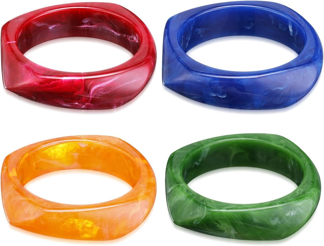 Landical 4 Pcs Colorful Square Acrylic Resin Bangle Bracelet Wide Geometric Irregular Wristbands ... | Amazon (US)