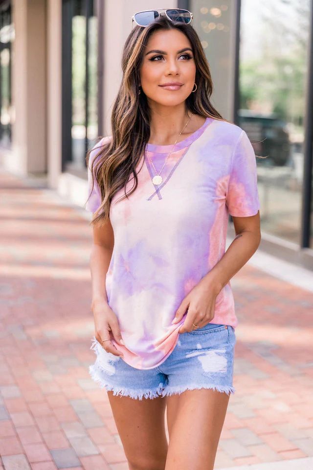 Rest And Relaxation Tie Dye Blouse Lavender/Orange FINAL SALE | The Pink Lily Boutique