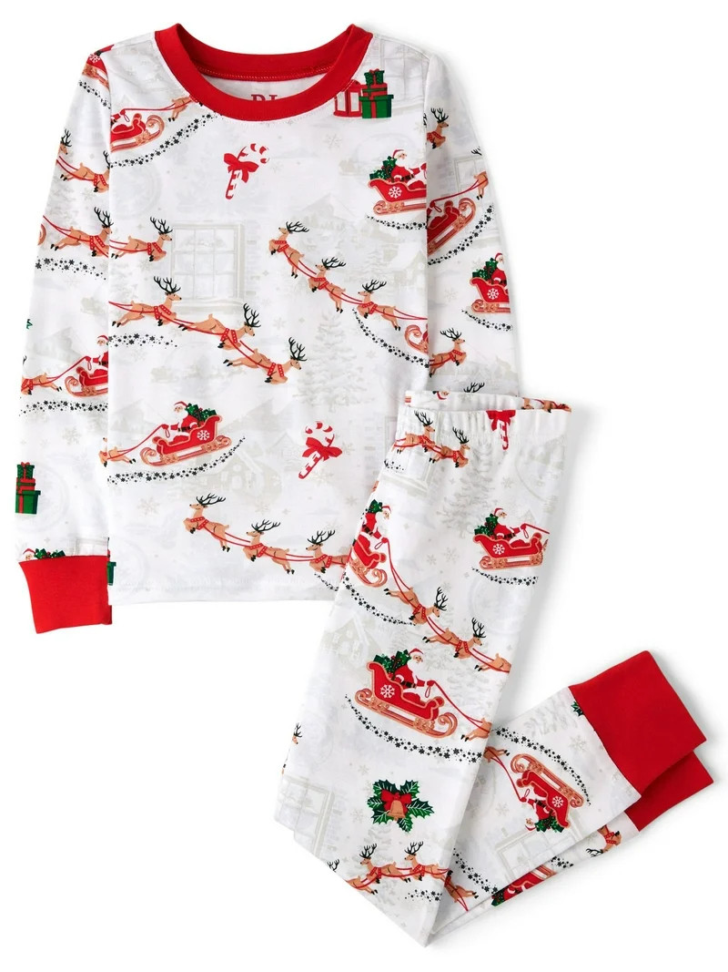 The Children's Place Kids Unisex Matching Family Santa Sleigh Snug Fit Cotton Pajamas, Sizes 4-16... | Walmart (US)