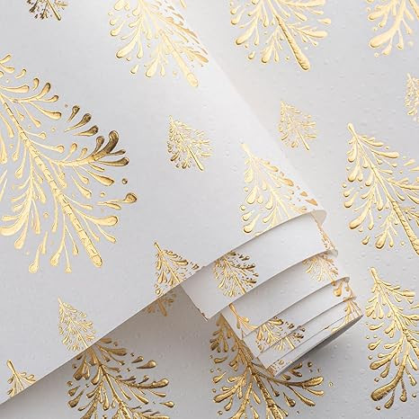 Flyhill Kraft Christmas Wrapping Paper-17 Inch*32.8 Ft（46.8sq.ft.ttl Per Roll-White Gold 3D Emb... | Amazon (US)