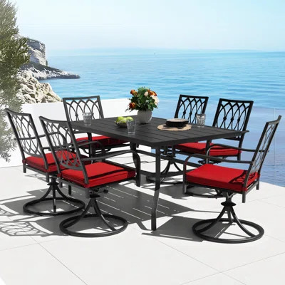 Outdoor Dining Set With Umbrella Hole And Swivel Chairs | Wayfair North America