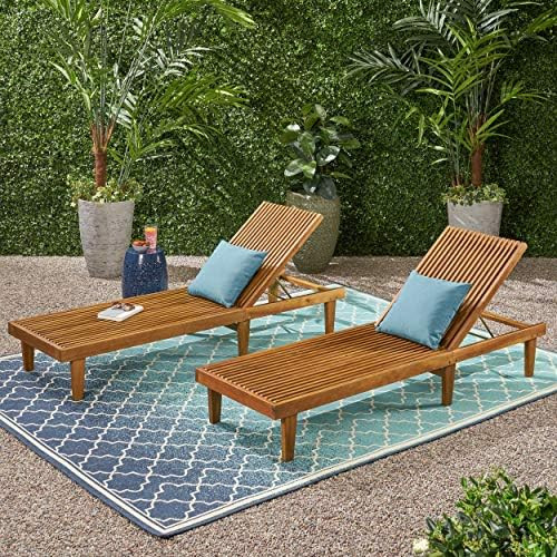 Addisyn Outdoor Wooden Chaise Lounge (Set of 2), Teak Finish | Amazon (US)