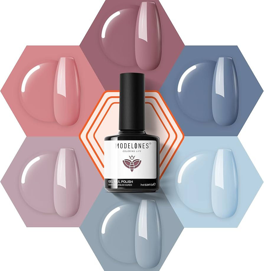 modelones Gel Nail Polish Set, 6 Colors Nude Pink Blue Gel Polish Set Blue Pink Nail Polish Gel A... | Amazon (US)