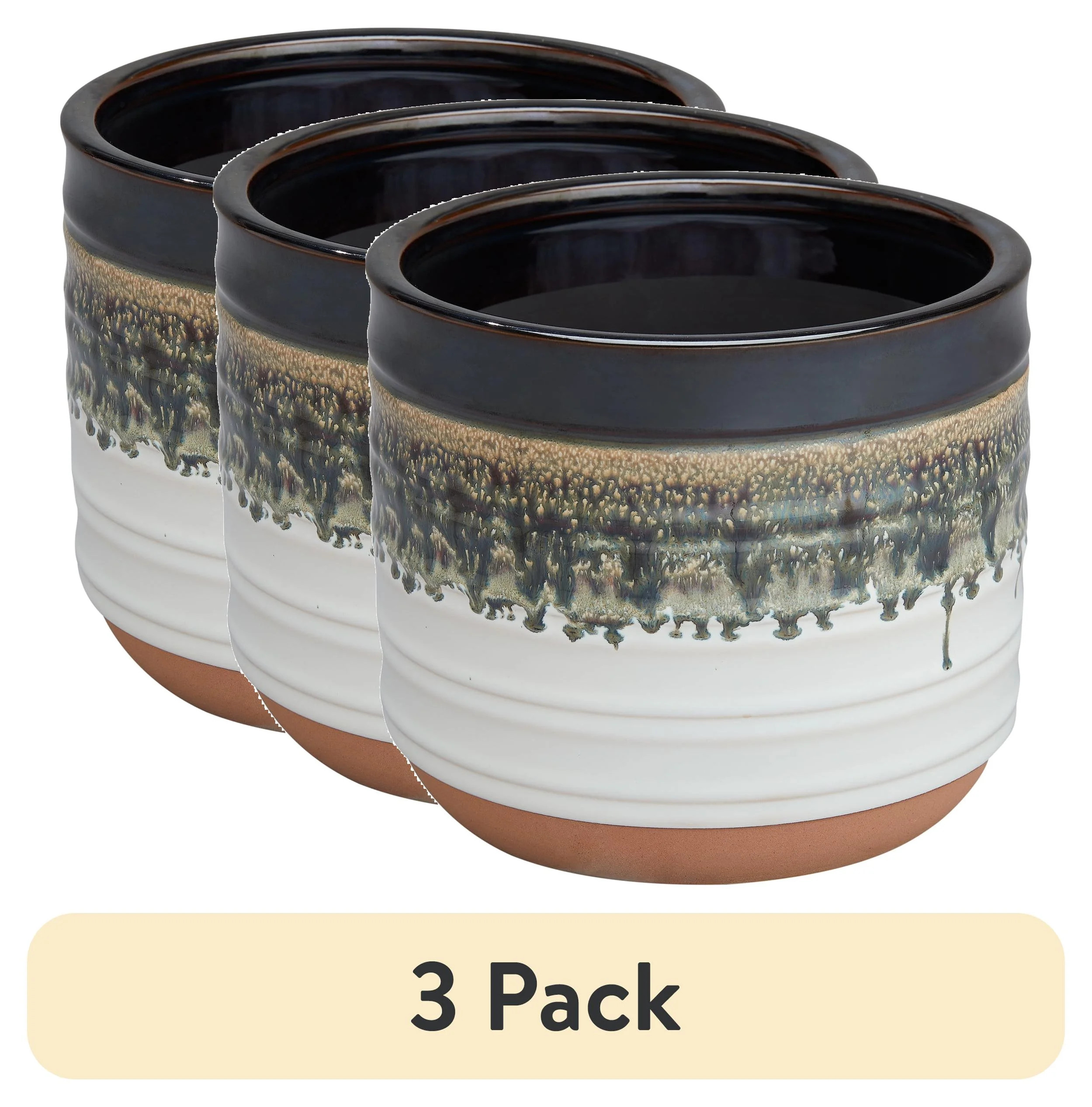 (3 pack) Better Homes & Gardens Pottery 8" Nikolaos Ceramic Planter, Black | Walmart (US)