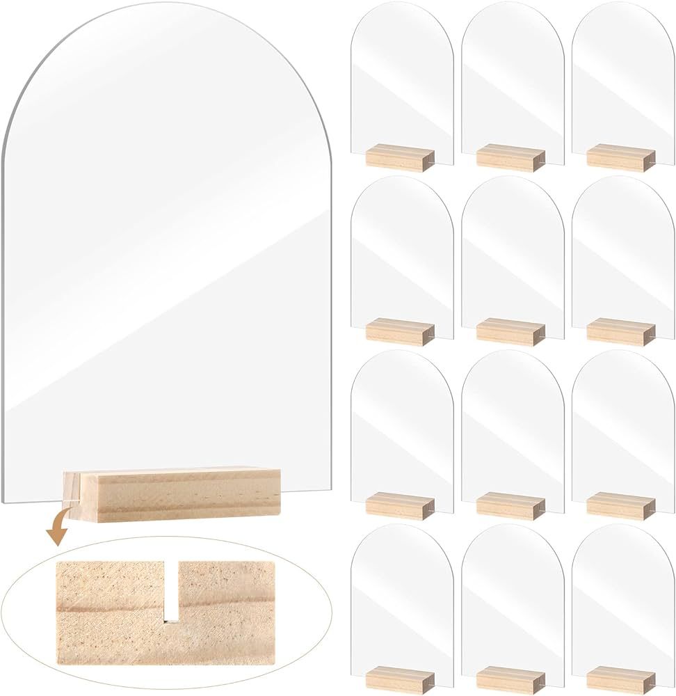 12 Clear Blank Arch Acrylic Sheets with 12 Pieces Wood Stand Holder Acrylic DIY Signs Acrylic Tab... | Amazon (US)