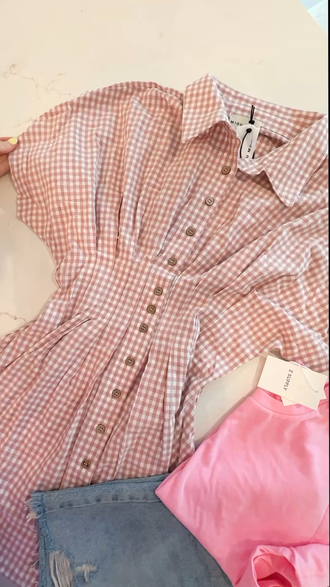 Love these pieces from Ardire Collection! These Jean shorts, hot pink Zsupply tank and the gingham dress with cinched waist… obsessed! Use code HALEIGH10 on your entire purchase!