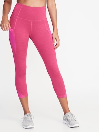 High-Rise Elevate Side-Pocket Mesh-Trim Compression Crops for Women | Old Navy US