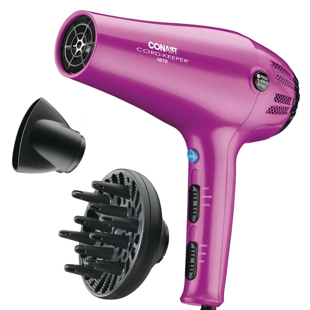 Conair Cord-Keeper Travel Size Ionic & Ceramic Hair Dryer, 1875 Watts, Pink 209TPN | Walmart (US)