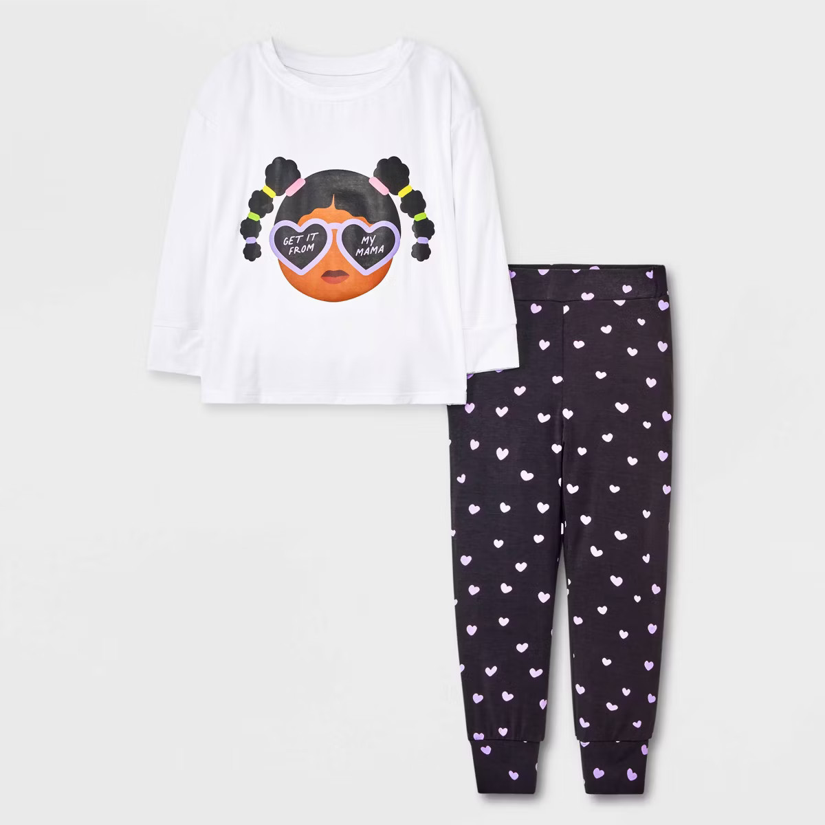 Elle Olivia Toddler Girls' 2pc Pig Tail Hearts Pajama Set - Black 5T | Target