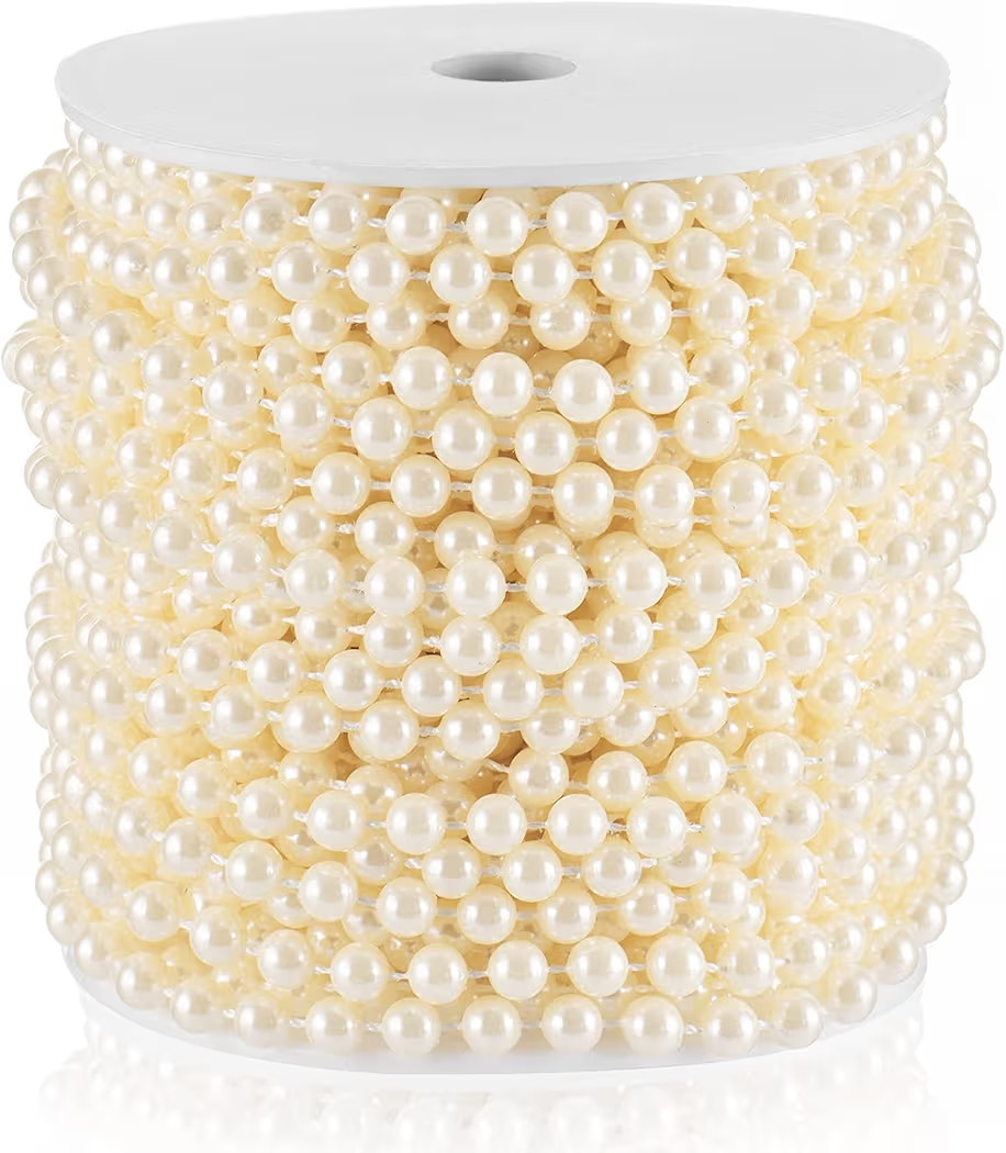 Craft String Pearls 6MM Pearl Bead, 66 Feet Ivory Faux Pearl Garland Spool Roll Strand Wedding Pa... | Amazon (US)