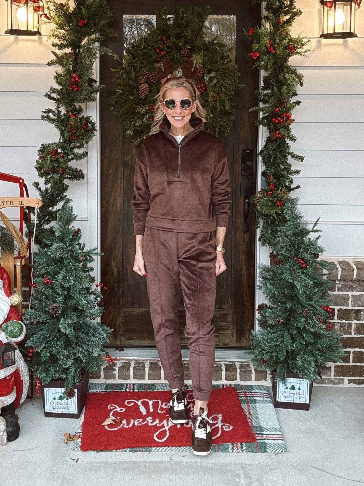 Listen… I got my themed days all mixed up, so let’s just pretend I’m Max the dog from the Grinch. 😂 Tomorrow is actually Grinch Day, but here I am… serving “cute reindeer who accidentally wandered into Whoville” energy. 🦌💚

Either way—PLEASE don’t sleep on this Target set. I’m telling you right now… it’s going to go viral and it’s going to sell out. So I’m sharing it tonight before it disappears.

Wearing an XS in the joggers + a small in the top. Linking them here along with some shoe options because y’all are gonna want this cozy goodness. ✨

#LTKgrwm #LTKootd #LTKHoliday