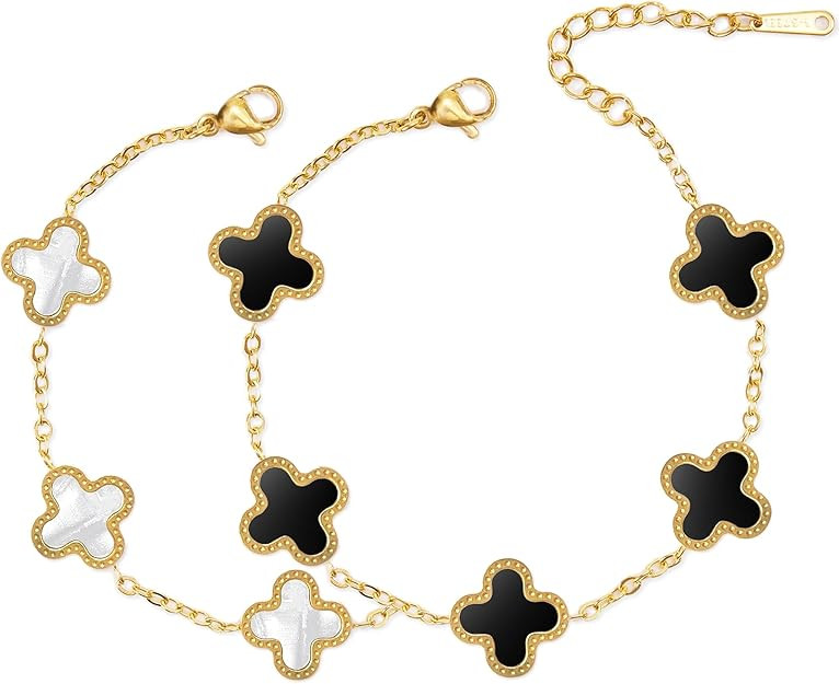 Unique 18K Gold Four Leaf Clover Bracelet for Women White Gold Lucky Link Clover Bracelets, Trend... | Amazon (US)