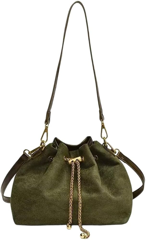 Soft Suede Crossbody Bags Elegant Satchel Bag Vintage Drawstring Bucket Tote Purse Bag for Women ... | Amazon (UK)