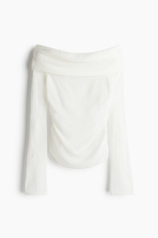 H & M - Sheer-Knit Off-the-Shoulder Sweater - White | H&M (US + CA)