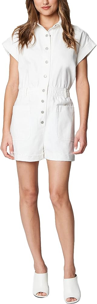 [BLANKNYC] womens White Denim Shorts Sleeve Romper With Patch Pockets, Stylish & Designer Clothin... | Amazon (US)