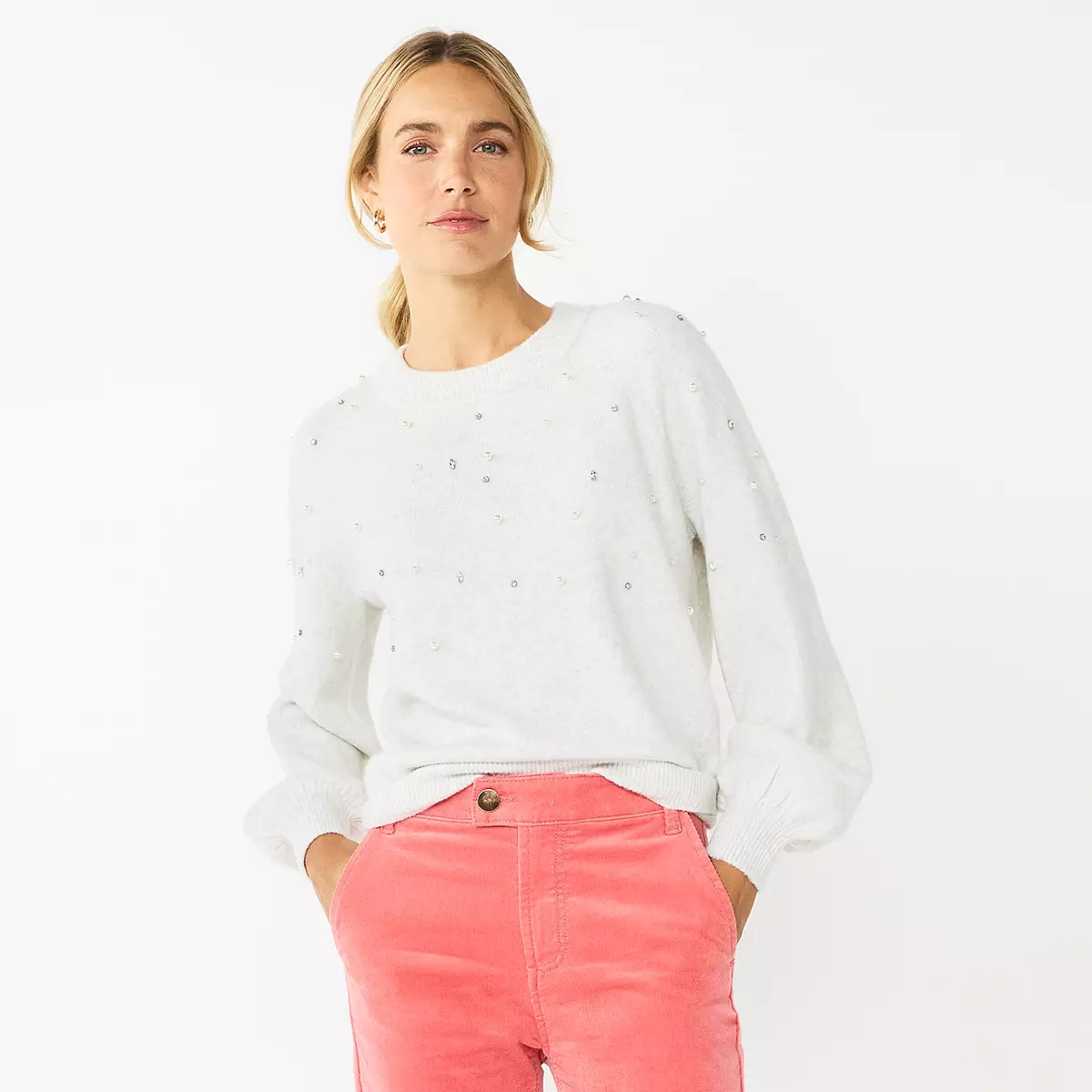 Women's DRAPER JAMES RSVP™ Long Sleeve Embellished Sweater | Kohl's