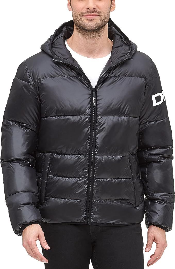 DKNY Men's Water Resistant Ultra Loft Hooded Logo Puffer Jacket (Standard and Big & Tall) | Amazon (US)