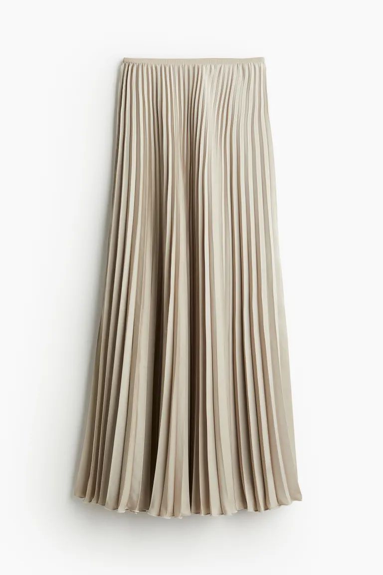 Pleated Satin Skirt - Light taupe - Ladies | H&M US | H&M (US + CA)