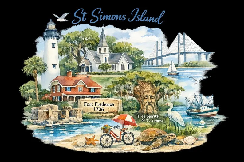 St. Simons Island Watercolor PNG | Coastal Georgia Travel Art | Beach Vacation Digital Download |... | Etsy (Global)