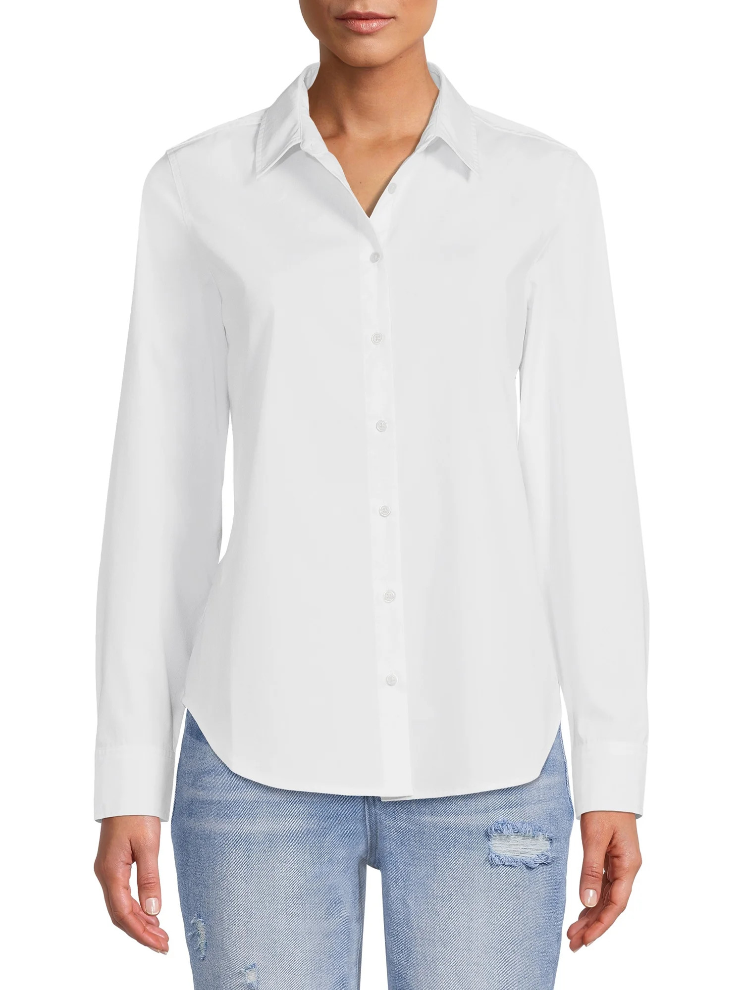 Time and Tru Women's Core Button Front Shirt - Walmart.com | Walmart (US)