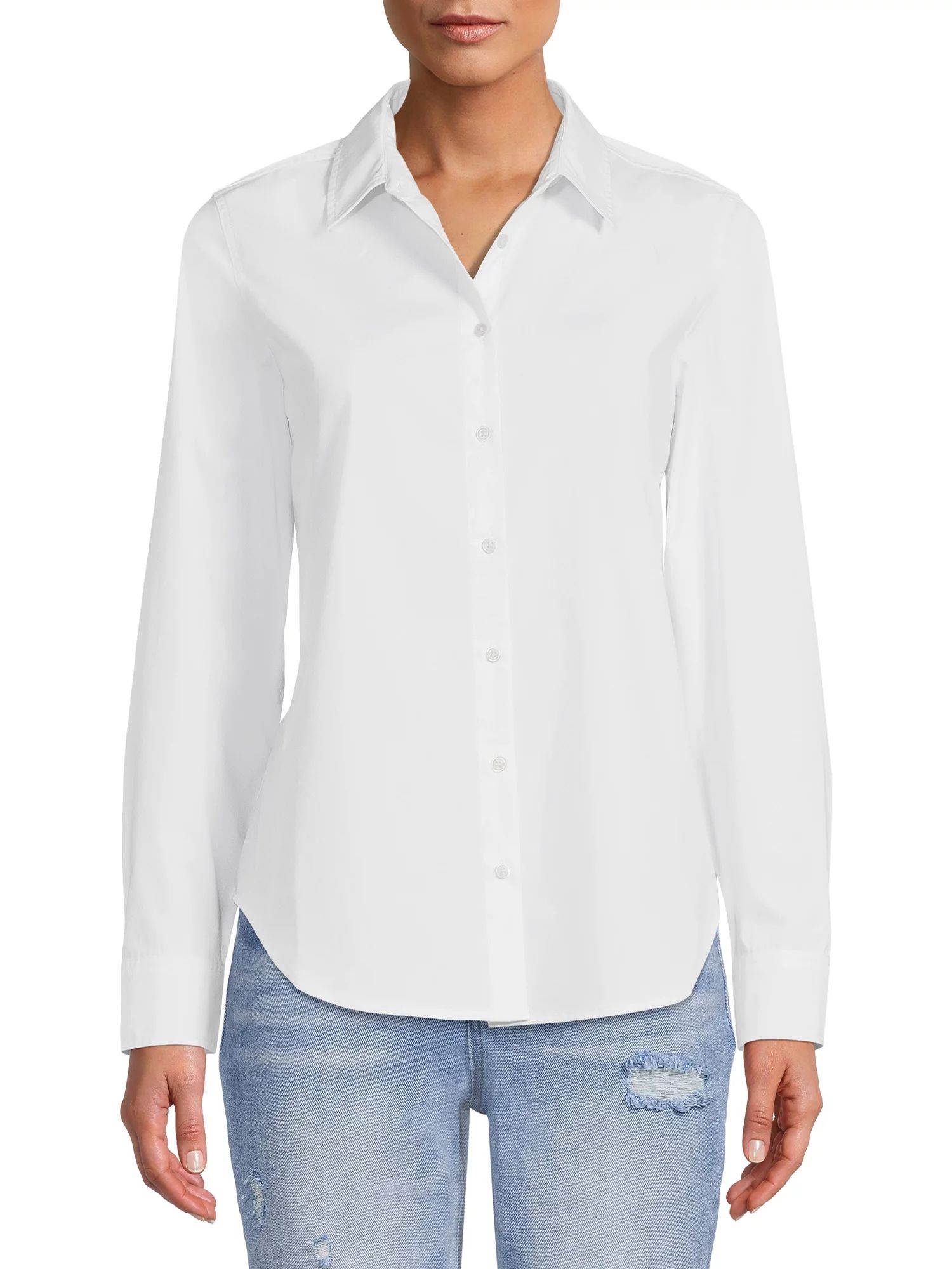 Time and Tru Women's Core Button Front Shirt | Walmart (US)