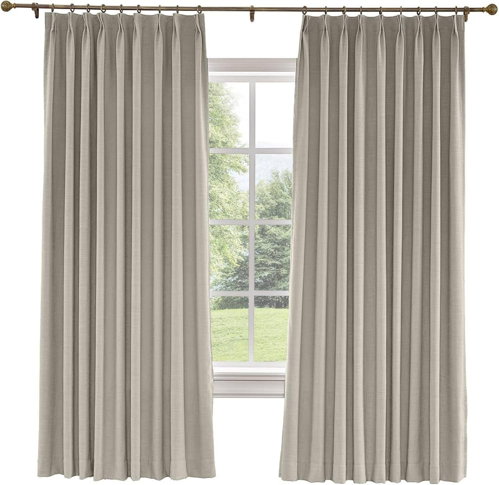 TWOPAGES 100% Blackout Pinch Pleat Curtain, Sliding Door Bedroom Faux Linen Textured Window Curta... | Amazon (US)