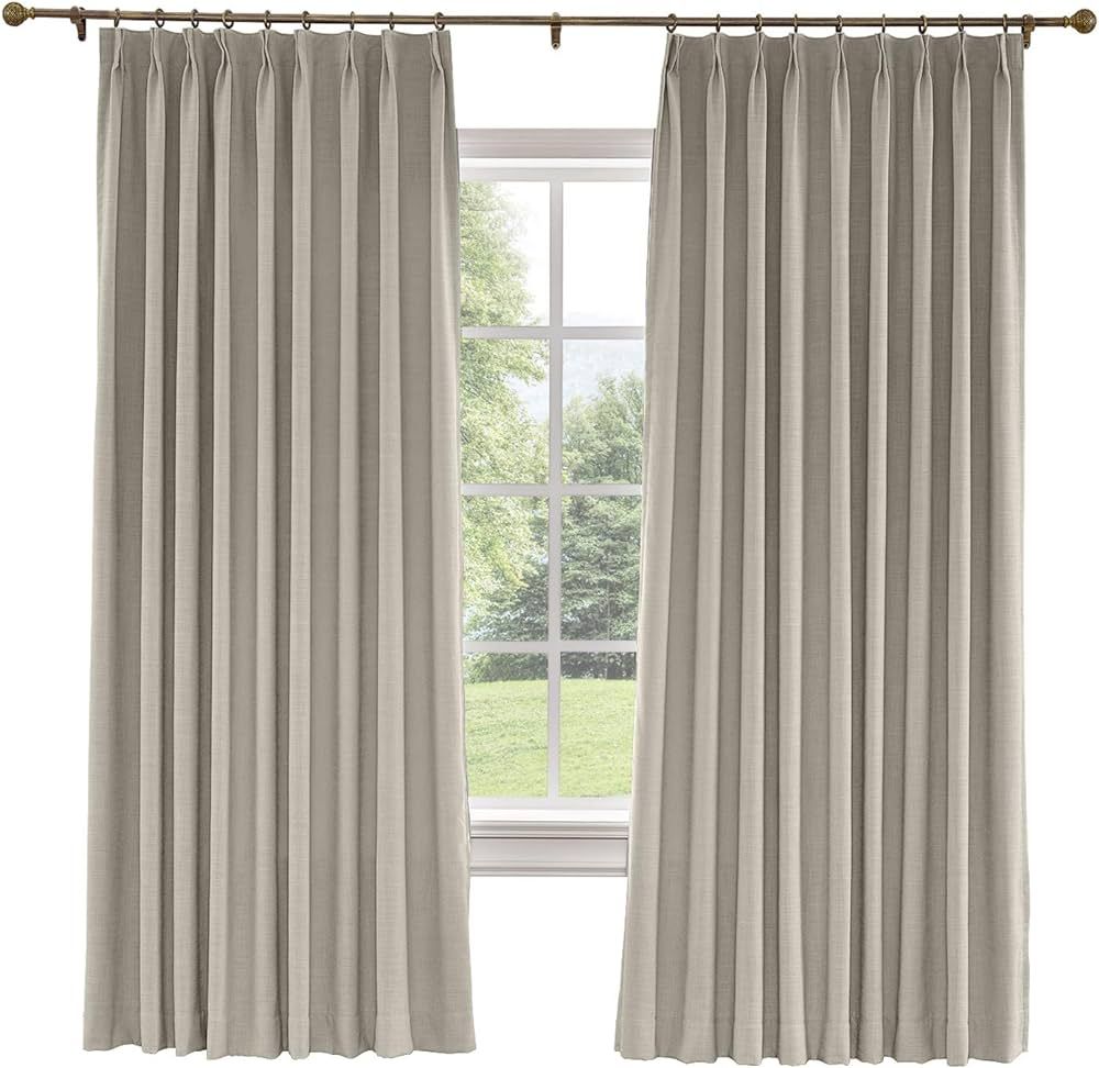 TWOPAGES 100% Blackout Pinch Pleat Curtain, Sliding Door Bedroom Faux Linen Textured Window Curta... | Amazon (US)