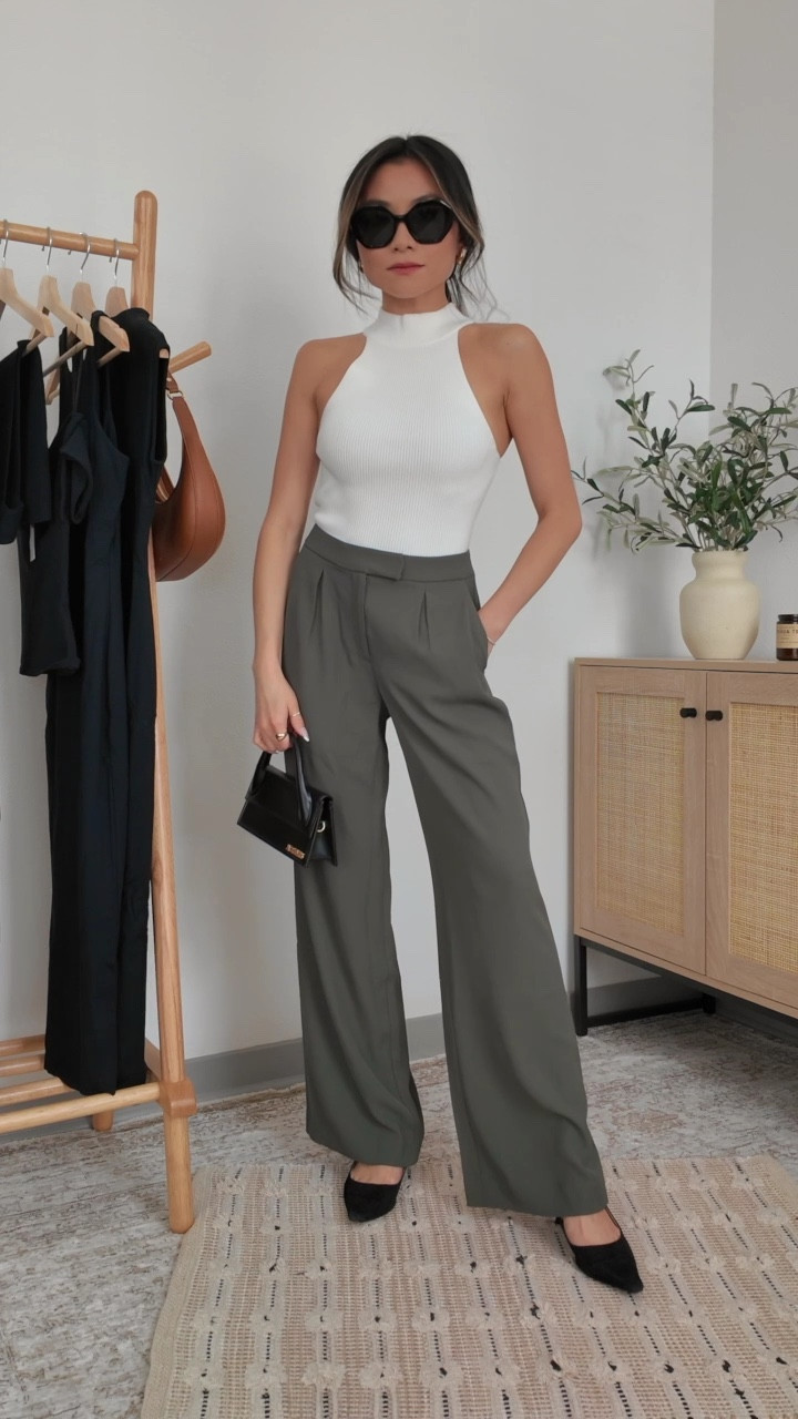 Fall Outfit + Work Outfit base // cream halter sweater top (XS) olive trouser pants (0) 

#LTKVideo #LTKWorkwear #LTKFallSale