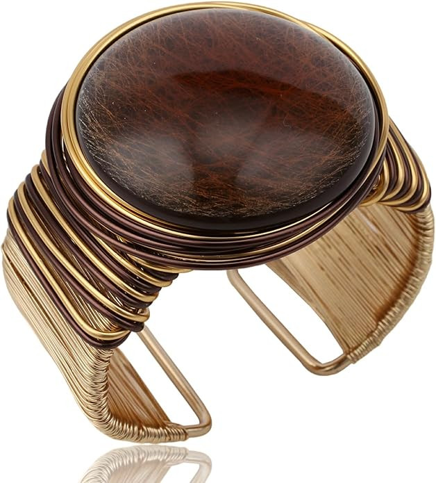 Gold Color Arm Cuff Big Crystal Bangle for Women Thick Wide Wrist Wrap Chunky Statement Non Tarni... | Amazon (US)