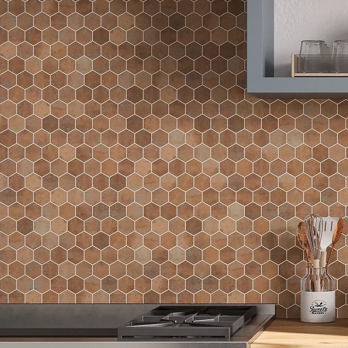 Sagrada Recycled Glass Copper Hexagon Mosaic Tile | Tile Club | Tile Club