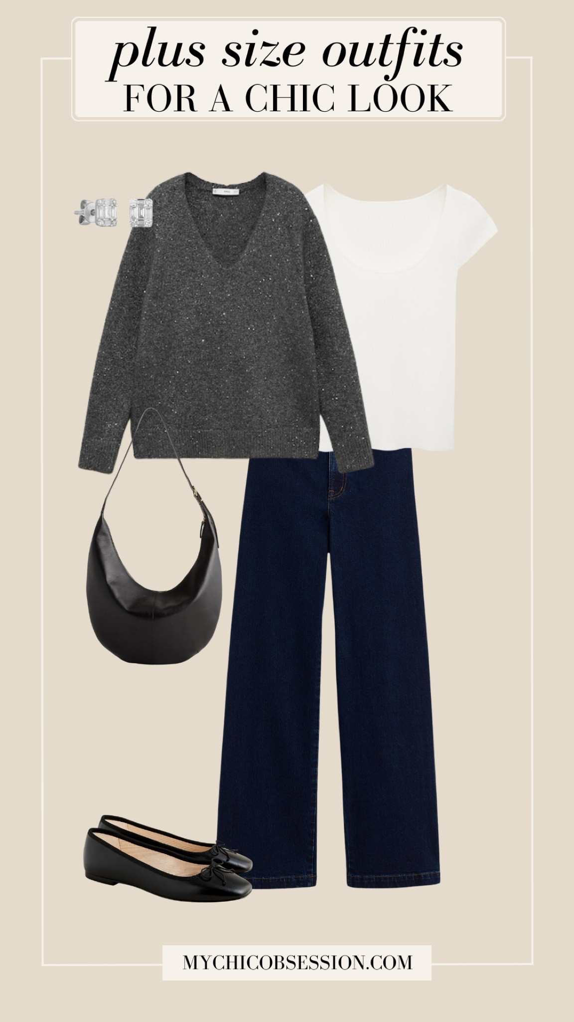 Style a sparkly v-neck sweater for a casual holiday get together with a white tee, wide-leg jeans, and ballet flats.

#LTKPlusSize #LTKStyleTip #LTKHoliday