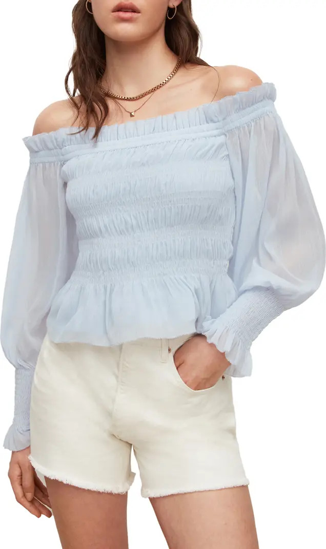 AllSaints Lara Shirred Off-The-Shoulder Peplum Top | Nordstromrack | Nordstrom Rack