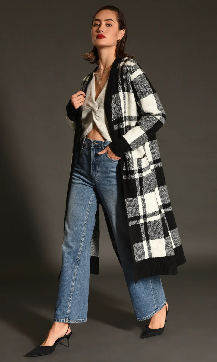 Rami Cozy Check Longline Cardigan | Greylin Collection | Women's Luxury Fashion Clothing 