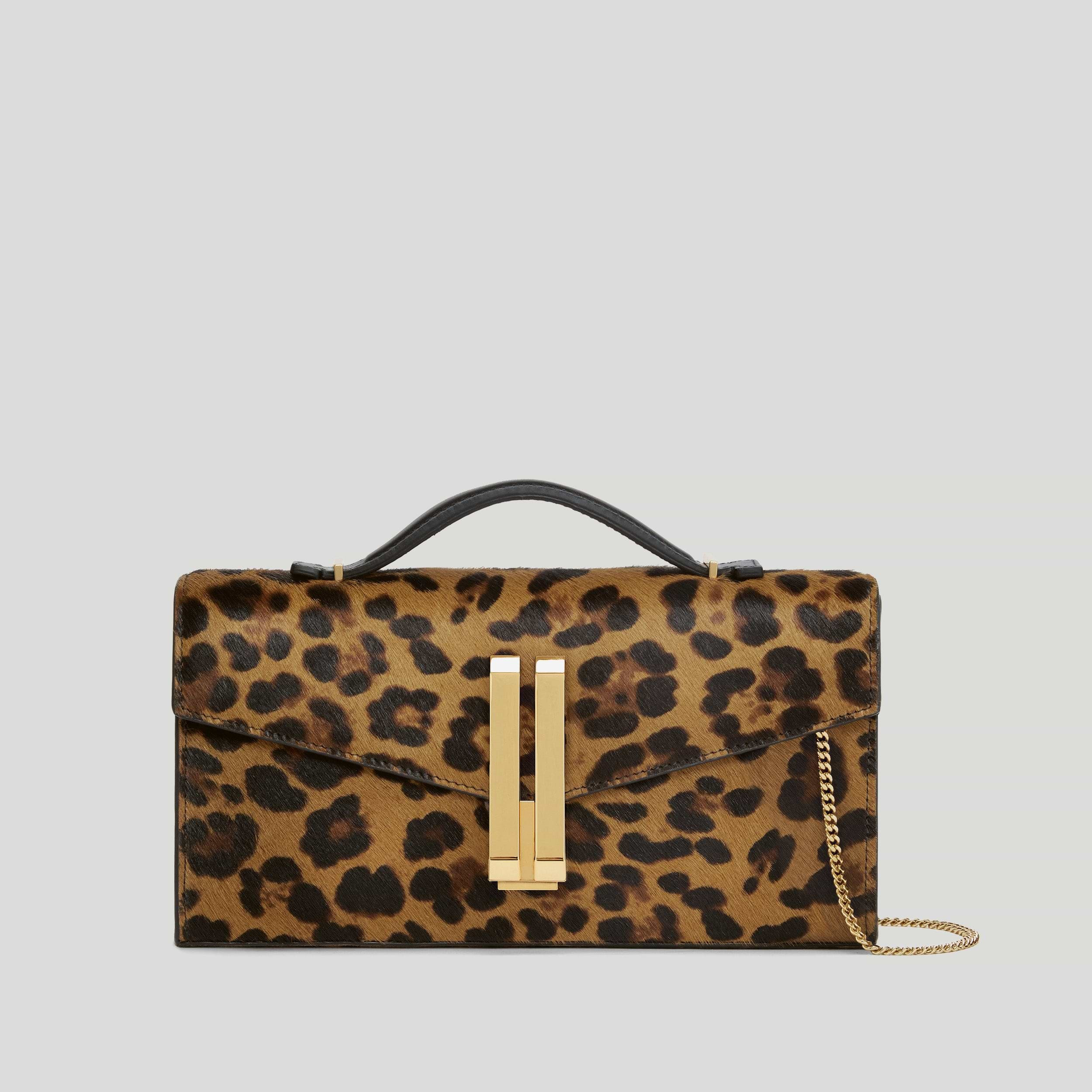 The Vancouver Clutch | Leopard Effect Calf Hair & Black Smooth | DeMellier | DeMellier