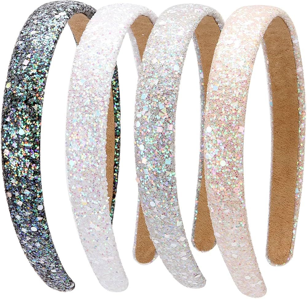 4 Pcs Glitter Headbands, Sparkly Headband Plastic Hair Hoop Hairbands for Girls and Women (Black+... | Amazon (CA)