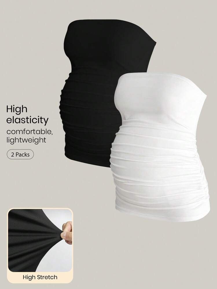 Modmama 2Pcs Maternity White Tube Top,Elegant Casual Maternity Smart Casual Summer Strapless Tops... | SHEIN